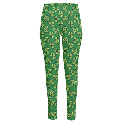 Cute Clover St. Patrick's Day Print High-Waisted Pocket Leggings