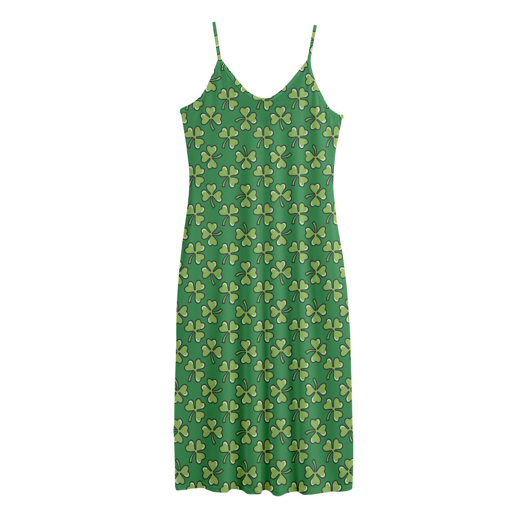 Cute Clover St. Patrick's Day Print Jersey Midi Cami Dress