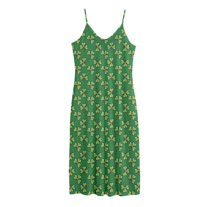 Cute Clover St. Patrick's Day Print Jersey Midi Cami Dress