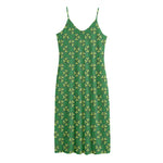 Cute Clover St. Patrick's Day Print Jersey Midi Cami Dress