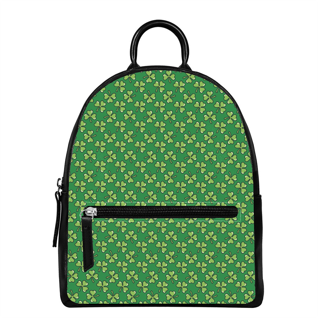 Cute Clover St. Patrick's Day Print Leather Backpack
