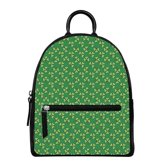 Cute Clover St. Patrick's Day Print Leather Backpack