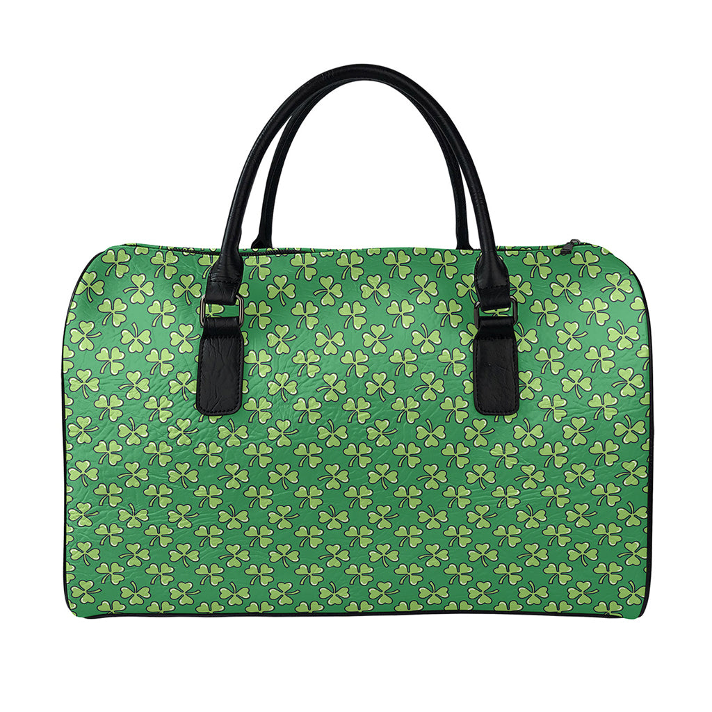 Cute Clover St. Patrick's Day Print Leather Duffle Bag