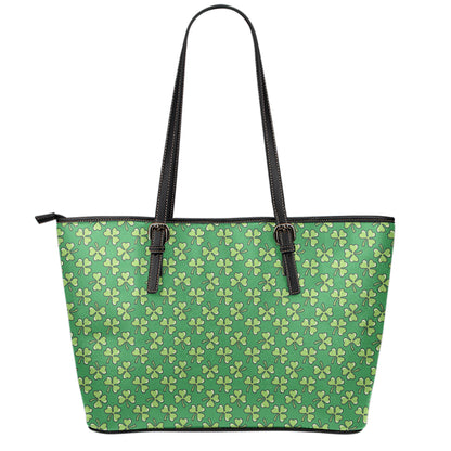 Cute Clover St. Patrick's Day Print Leather Tote Bag