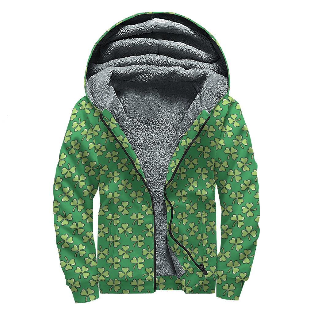 Cute Clover St. Patrick's Day Print Sherpa Lined Zip Up Hoodie