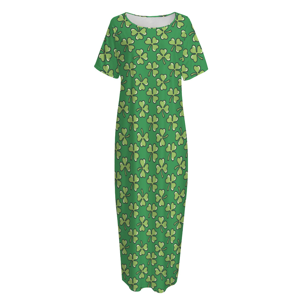 Cute Clover St. Patrick's Day Print Short Sleeve Long Nightdress