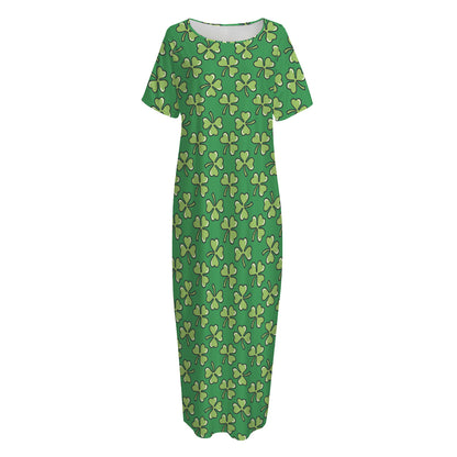 Cute Clover St. Patrick's Day Print Short Sleeve Long Nightdress