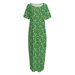 Cute Clover St. Patrick's Day Print Short Sleeve Long Nightdress