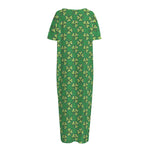 Cute Clover St. Patrick's Day Print Short Sleeve Long Nightdress