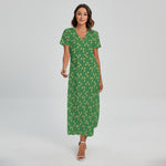 Cute Clover St. Patrick's Day Print Short Sleeve Maxi Dress
