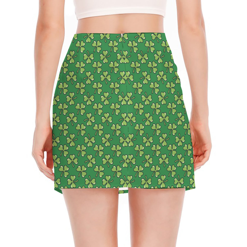 Cute Clover St. Patrick's Day Print Side Slit Mini Skirt