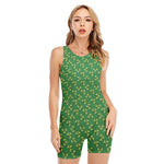 Cute Clover St. Patrick's Day Print Sleeveless One Piece Swimsuit