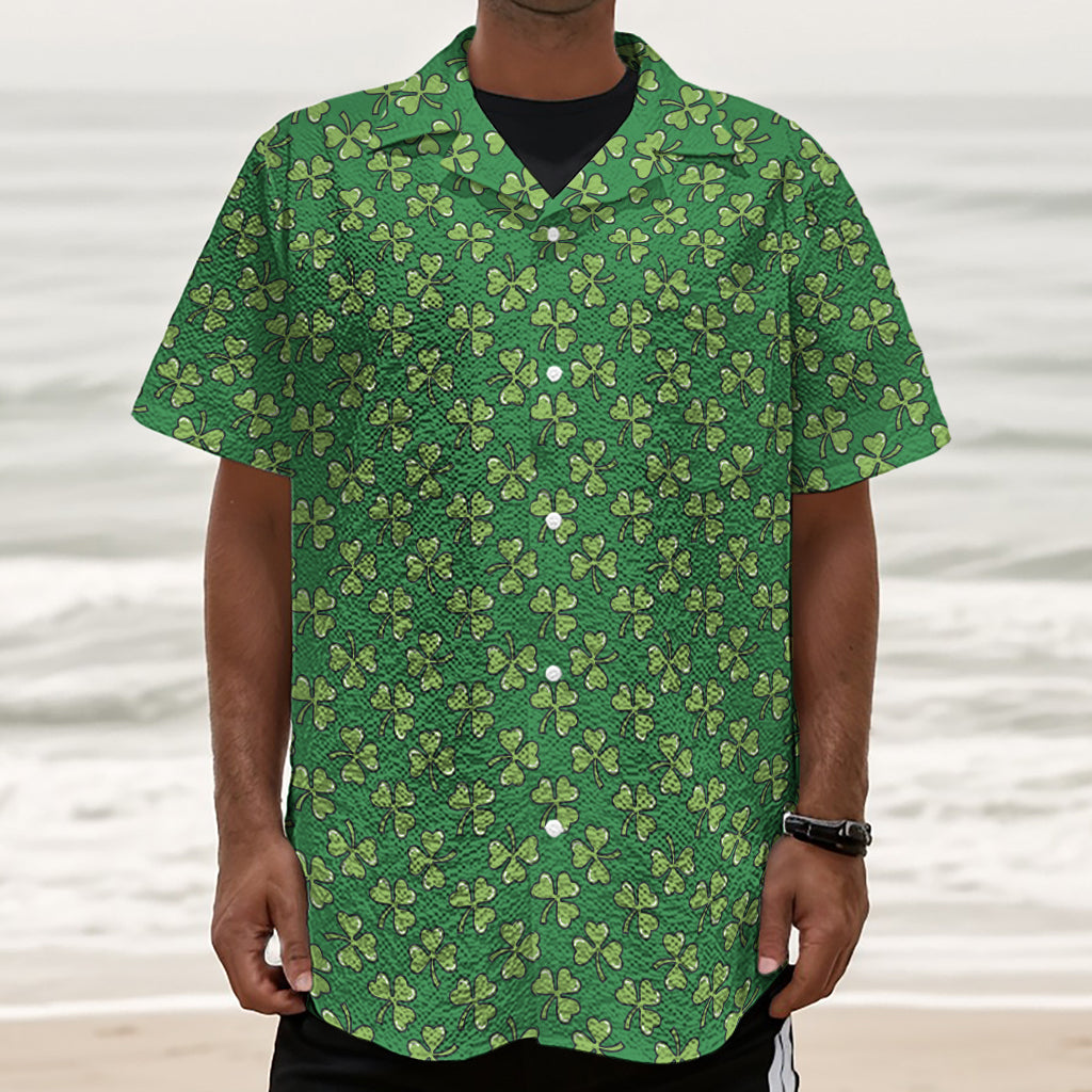 Cute Clover St. Patrick's Day Print Textured Short Sleeve Shirt