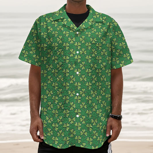 Cute Clover St. Patrick's Day Print Textured Short Sleeve Shirt