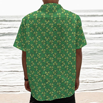 Cute Clover St. Patrick's Day Print Textured Short Sleeve Shirt