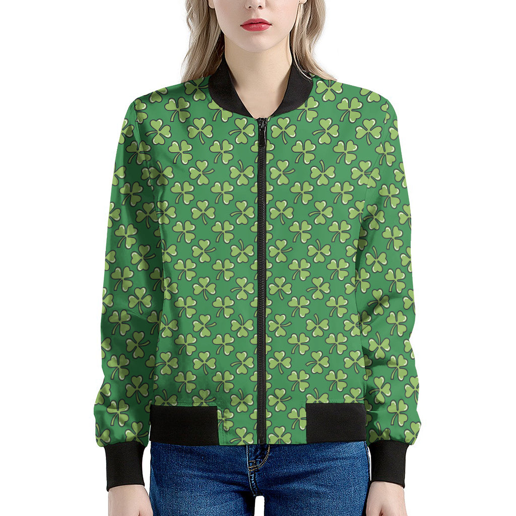 Cute Clover St. Patrick's Day Print Women's Bomber Jacket