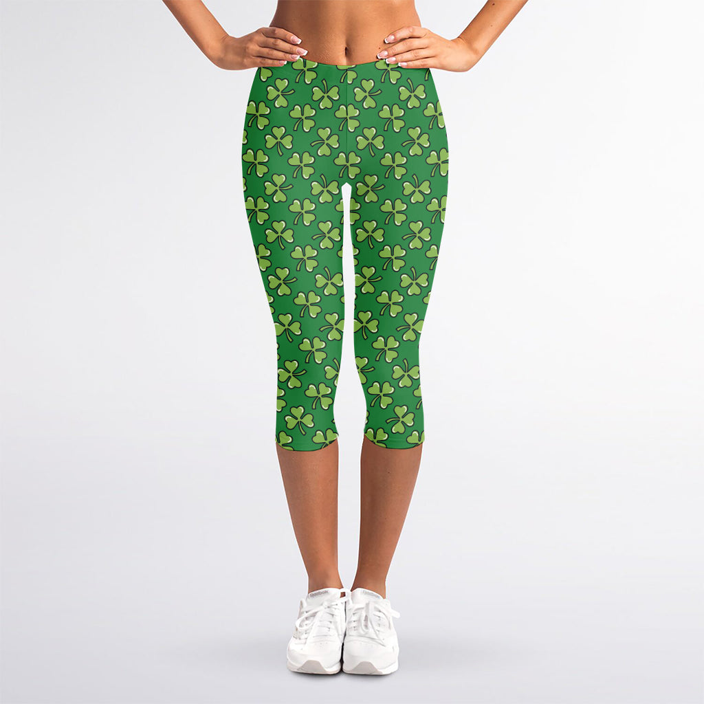Cute Clover St. Patrick's Day Print Women's Capri Leggings