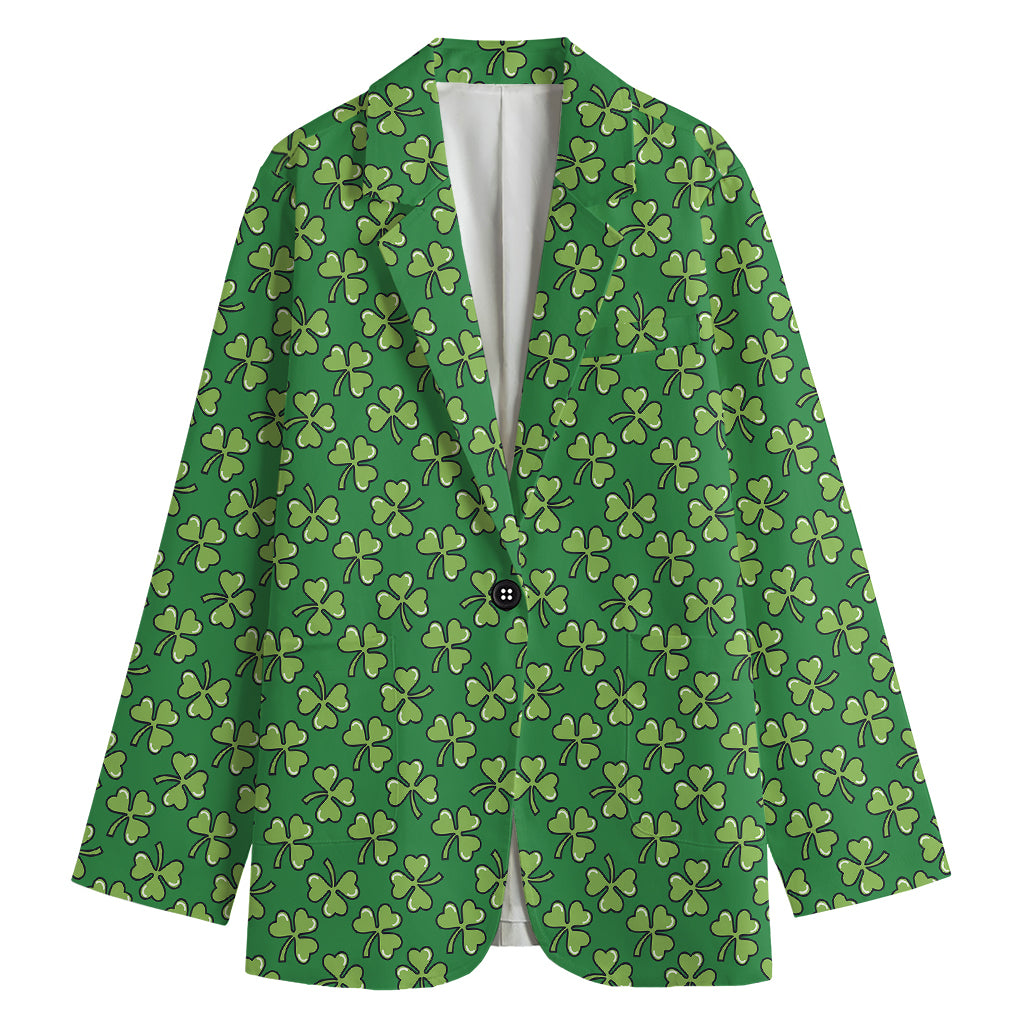 Cute Clover St. Patrick's Day Print Women's Cotton Blazer
