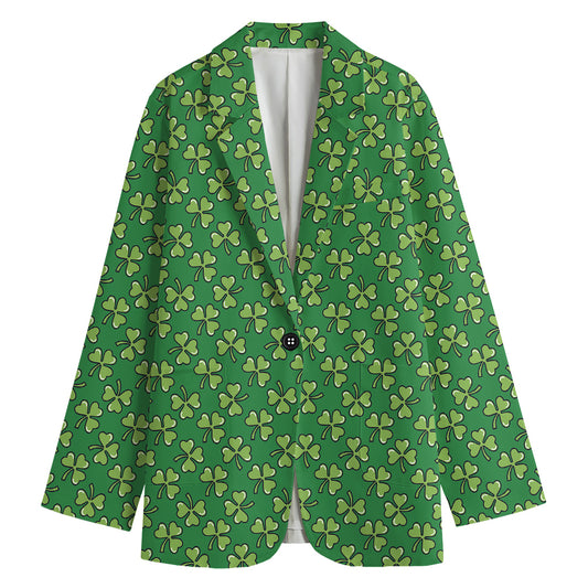 Cute Clover St. Patrick's Day Print Women's Cotton Blazer