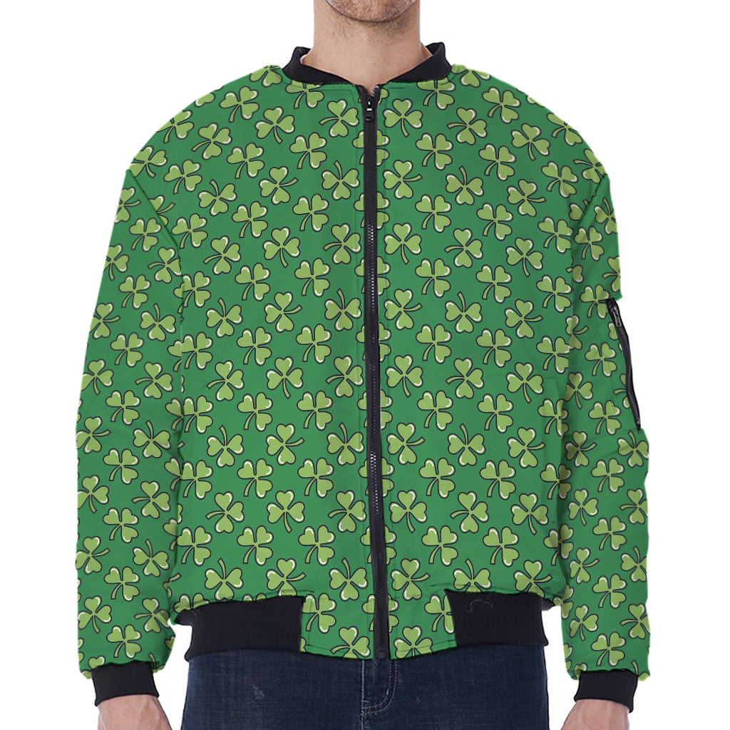 Cute Clover St. Patrick's Day Print Zip Sleeve Bomber Jacket