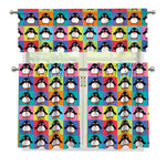 Cute Colorful Penguin Pattern Print 3 Piece Kitchen Curtains
