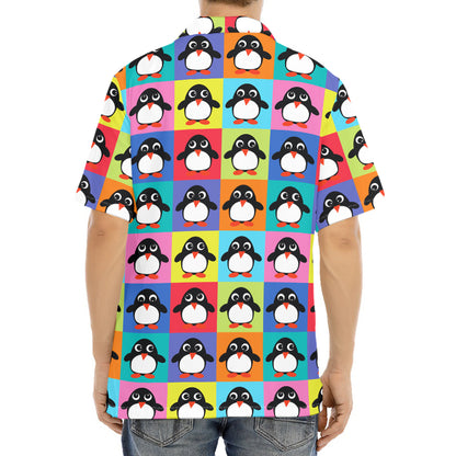 Cute Colorful Penguin Pattern Print Aloha Shirt