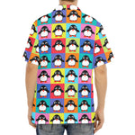 Cute Colorful Penguin Pattern Print Aloha Shirt