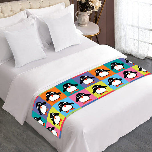 Cute Colorful Penguin Pattern Print Bed Runner