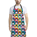 Cute Colorful Penguin Pattern Print Bib Apron With Pocket