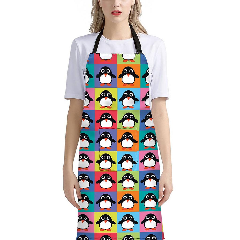 Cute Colorful Penguin Pattern Print Bib Apron With Pocket