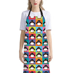 Cute Colorful Penguin Pattern Print Bib Apron With Pocket