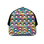 Cute Colorful Penguin Pattern Print Black Mesh Trucker Cap