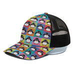 Cute Colorful Penguin Pattern Print Black Mesh Trucker Cap