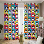 Cute Colorful Penguin Pattern Print Blackout Pencil Pleat Curtains
