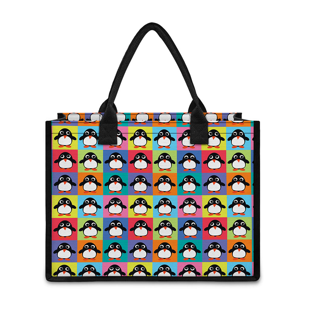Cute Colorful Penguin Pattern Print Canvas Tote Bag