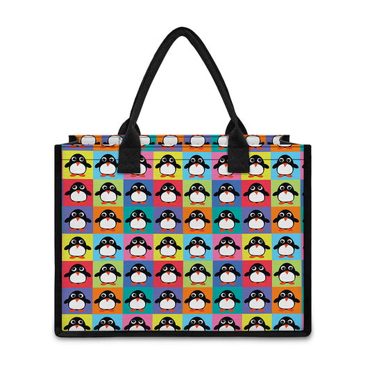 Cute Colorful Penguin Pattern Print Canvas Tote Bag
