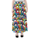 Cute Colorful Penguin Pattern Print Chiffon Maxi Skirt
