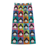 Cute Colorful Penguin Pattern Print Cotton Front Slit Maxi Skirt