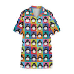 Cute Colorful Penguin Pattern Print Cotton Hawaiian Shirt