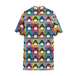 Cute Colorful Penguin Pattern Print Cotton Hawaiian Shirt