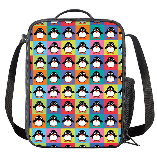 Cute Colorful Penguin Pattern Print Crossbody Lunch Bag