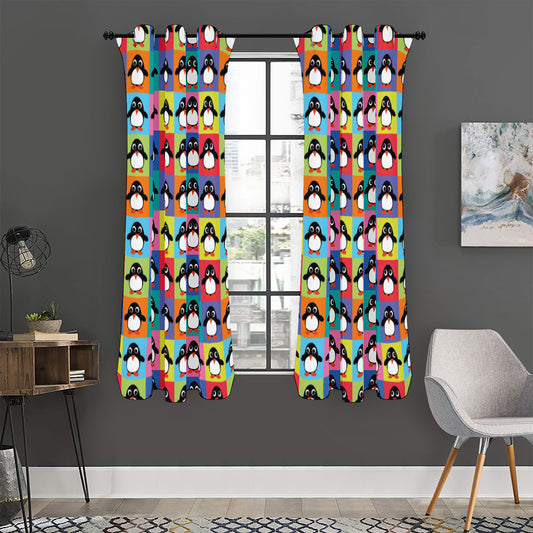 Cute Colorful Penguin Pattern Print Curtain
