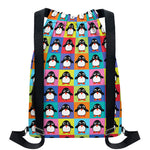 Cute Colorful Penguin Pattern Print Drawstring Backpack