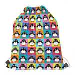 Cute Colorful Penguin Pattern Print Drawstring Bag