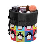 Cute Colorful Penguin Pattern Print Drawstring Makeup Bag