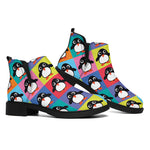 Cute Colorful Penguin Pattern Print Flat Ankle Boots