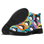 Cute Colorful Penguin Pattern Print Flat Ankle Boots