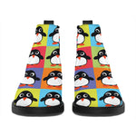 Cute Colorful Penguin Pattern Print Flat Ankle Boots