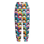 Cute Colorful Penguin Pattern Print Fleece Lined Knit Pants