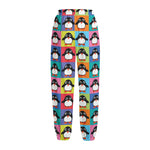 Cute Colorful Penguin Pattern Print Fleece Lined Knit Pants